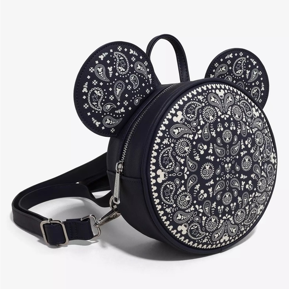 Loungefly Disney Mickey Mouse Blue Boho Patterned Convertible Mini Backpack NWT